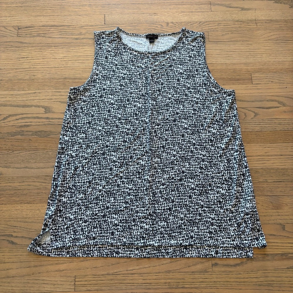 J. Jill Wearever Collection Black White Geometric Sleeveless Tunic Top Large